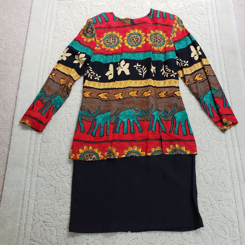 WNY Stylish Bold Color Dress Long Sleeve Sz12 Vintage
